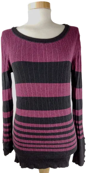 Pullover 'Blind Date', langarm mit Rundhalsausschnitt, brombeer/schwarz gestreift, Größe S - Bild 1