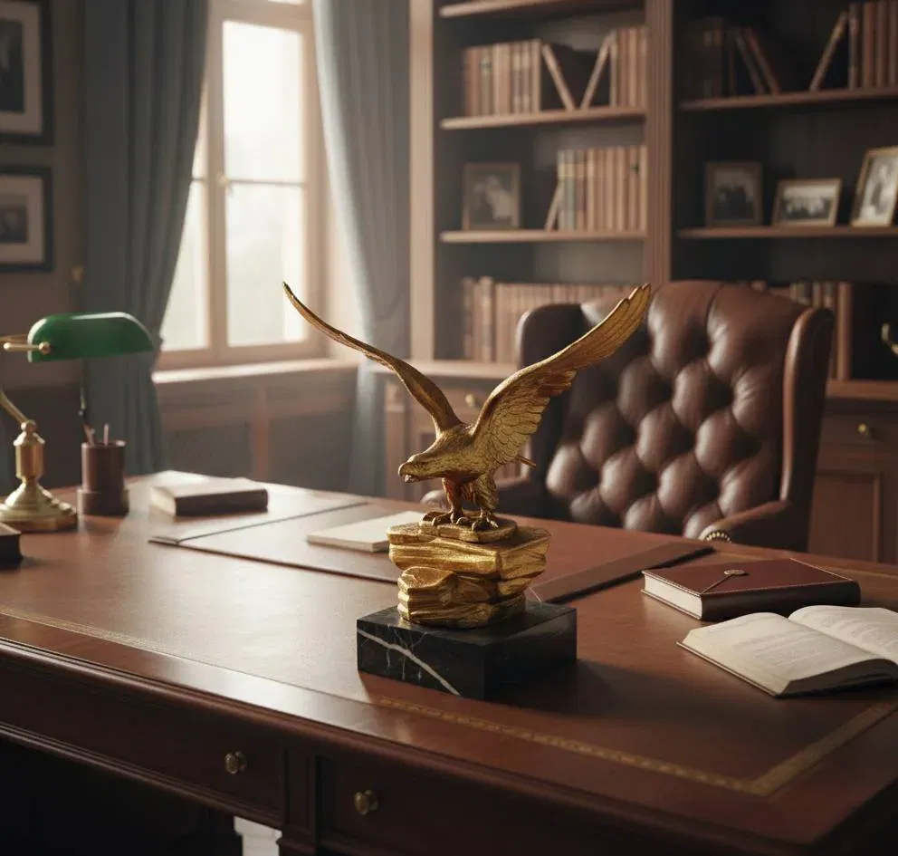 Massive Adler Figur aus Metall auf Marmorsockel – ca. 23 x 21 cm – dekorative Skulptur - Bild 1