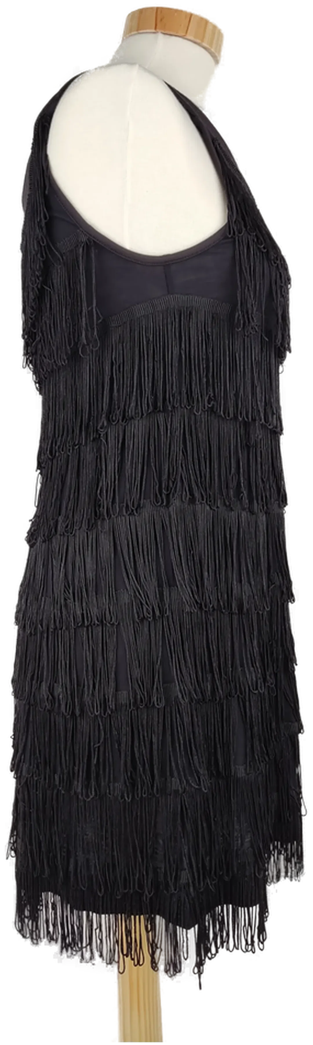 Minikleid "H&M", ärmellos mit Rundhalsausschnitt, schwarz mit Fransen, im 20er Stil, Größe S/36 – Bild 2