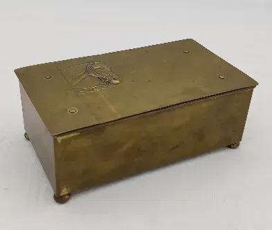 Antike Zigarrenschatulle aus Holz und Messing - Bild 1