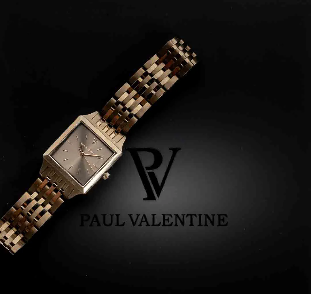 Paul Valentine Armbanduhr, eckig, 2cm, goldfarbenes Gliederarmband – Bild 5