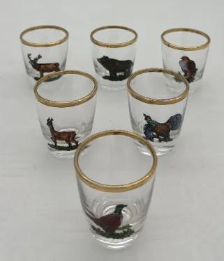 Vintage-Schnapsgläsern mit Wildtiermotiven - 6er-Set aus den 1960er Jahren – Bild 2