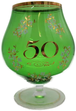 Großer Cognac-Schwenker – Jubiläumsglas „50“ – grün, mit Golddekor - Bild 1