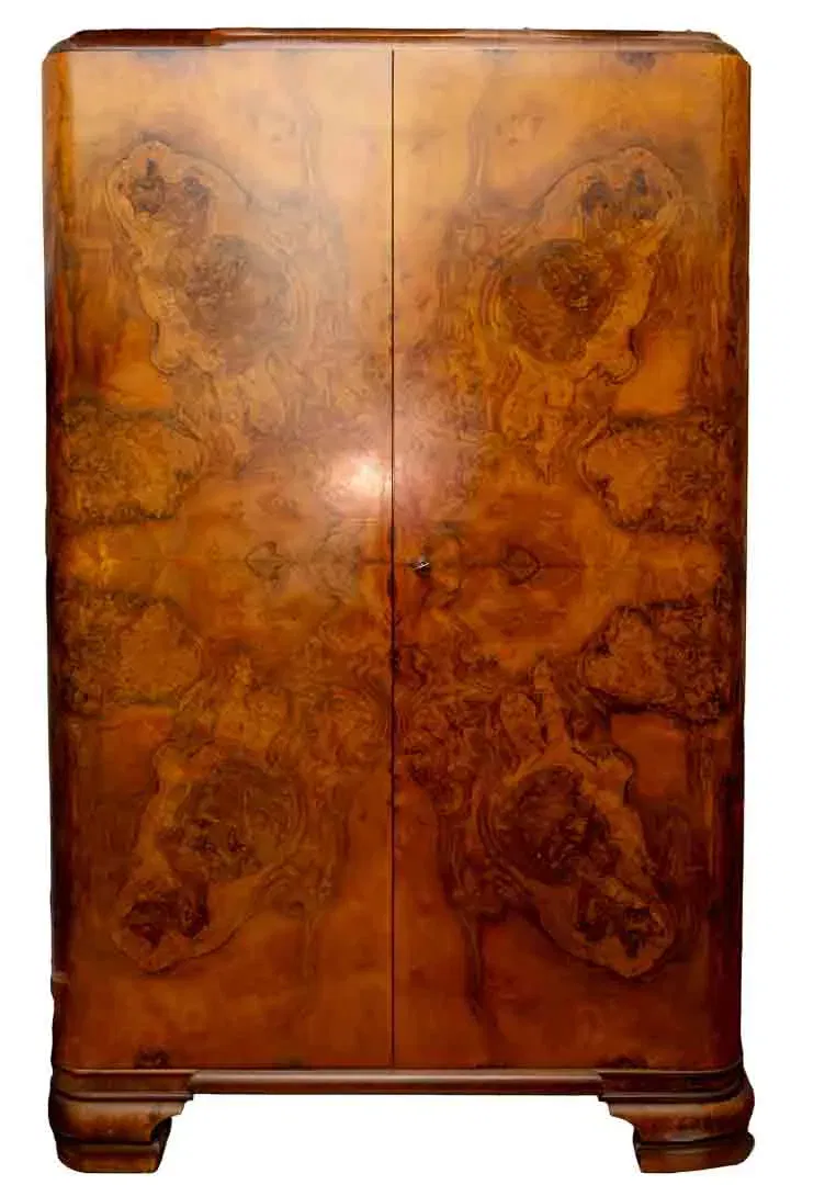 Art Déco Kleiderschrank, Wurzelholz-Furnier, 120x190 cm, Vintage, Art Deco - Bild 1