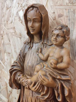 Holz-Wandbild Madonna mit Kind 40 cm | Handgearbeitet – Vorschau 4