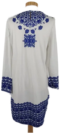 Damen Tunika Langarm, Weiß mit blauem Muster, Gr. S - Bild 2
