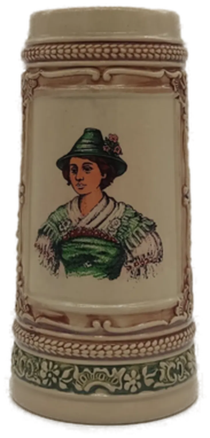 Gerz Bierkrug mit Trachtenmotiv in beige, Höhe 18cm - Bild 1