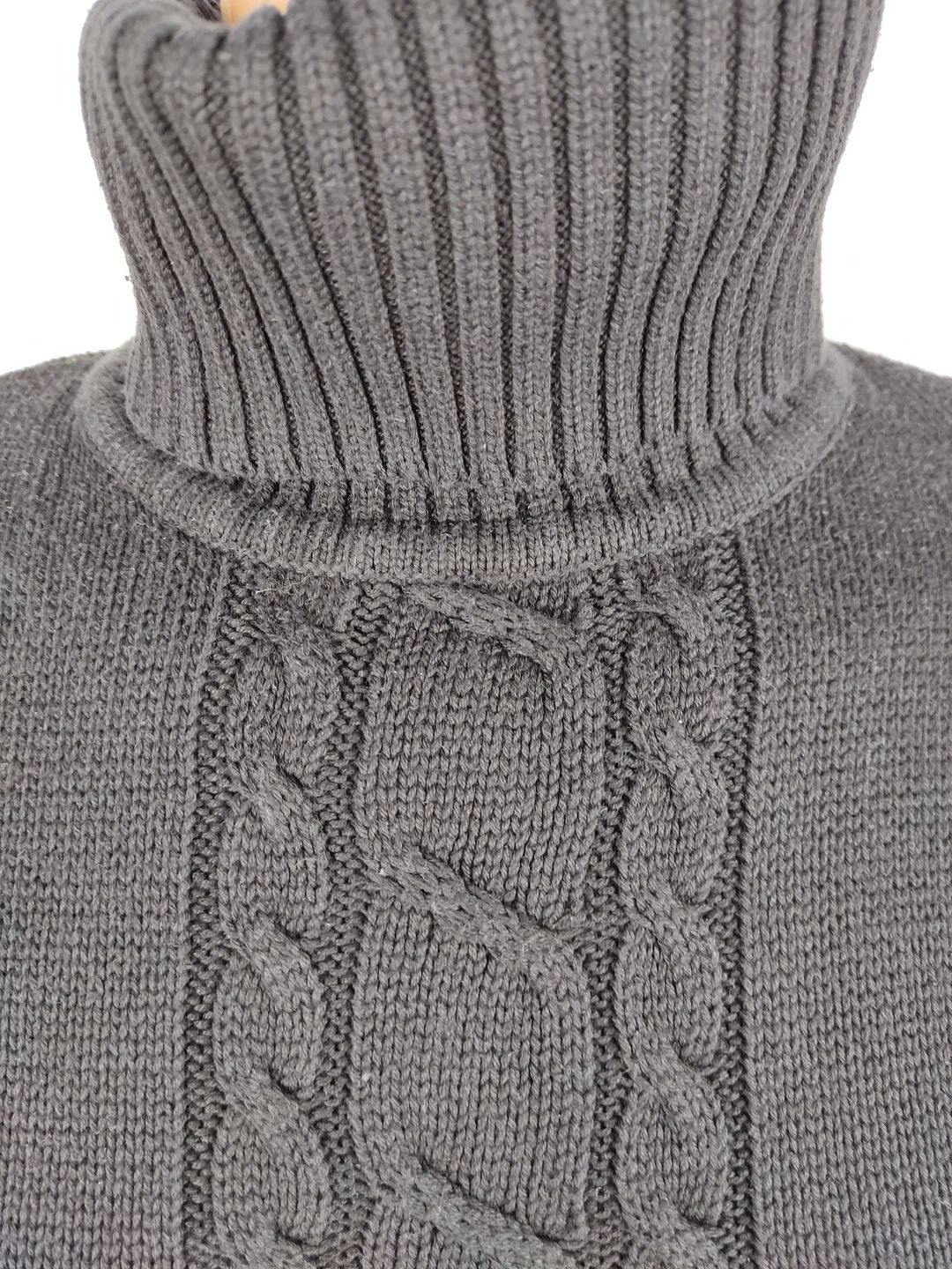 Pullover "Blue Motion, langarm mit Rollkragen, gestrickt mit Zopfmuster, schwarz, Größe 36 – Bild 2