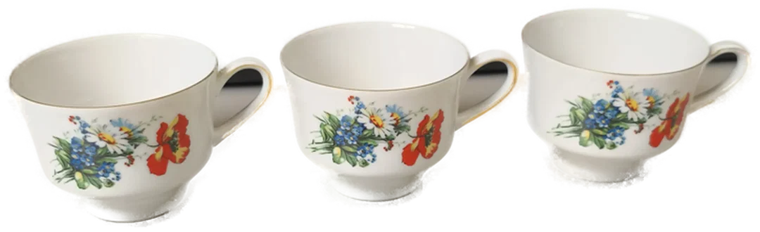 Waldsassen Bavaria, 3 Kaffeetassen, Porzellan mit Goldrand, Vintage – Bild 1