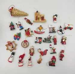 Vintage Weihnachtsbaum Figuren und Ornamente aus Holz - Bild 1