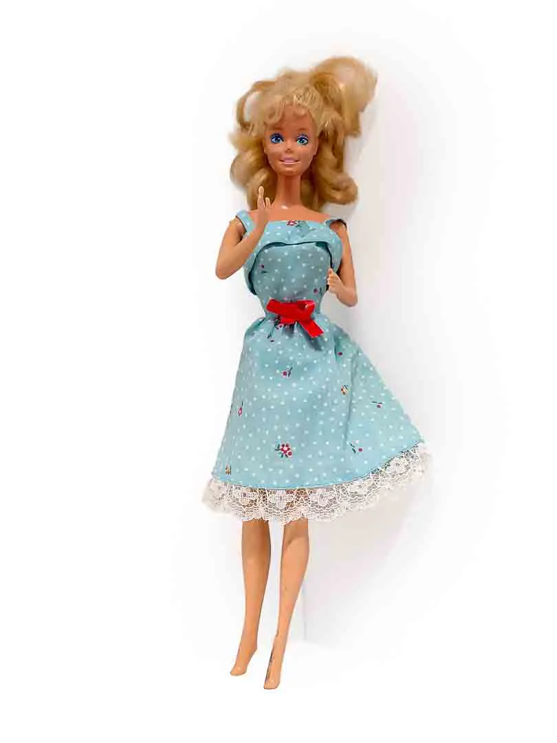 Vintage Barbie-Puppe blond mit blauem Kleid ca 29,5 cm – Bild 2