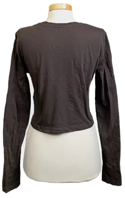 Calvin Klein Jeans Langarm Damen Crop‑Shirt grau mit Logo Gr. M - Bild 2