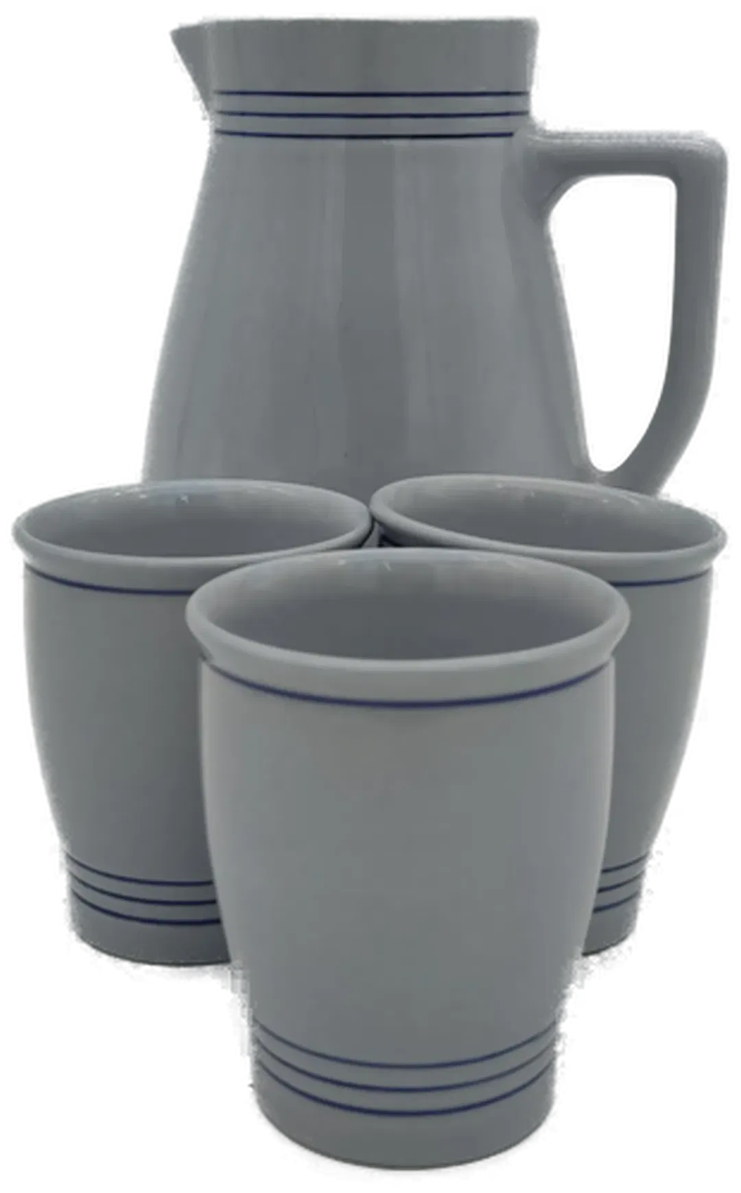 Lilien Porzellan Set (1 Krug+3 Becher) hellblau mit Streifen Vintage - Bild 1