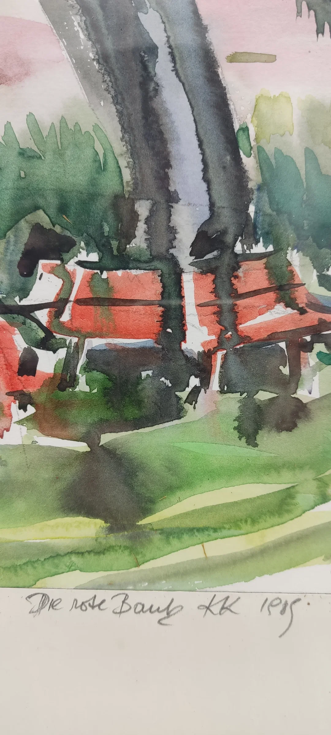 Gerahmtes Aquarell Bild 'Die Rote Bank' -1915 | Vintage-Schatz – Bild 3