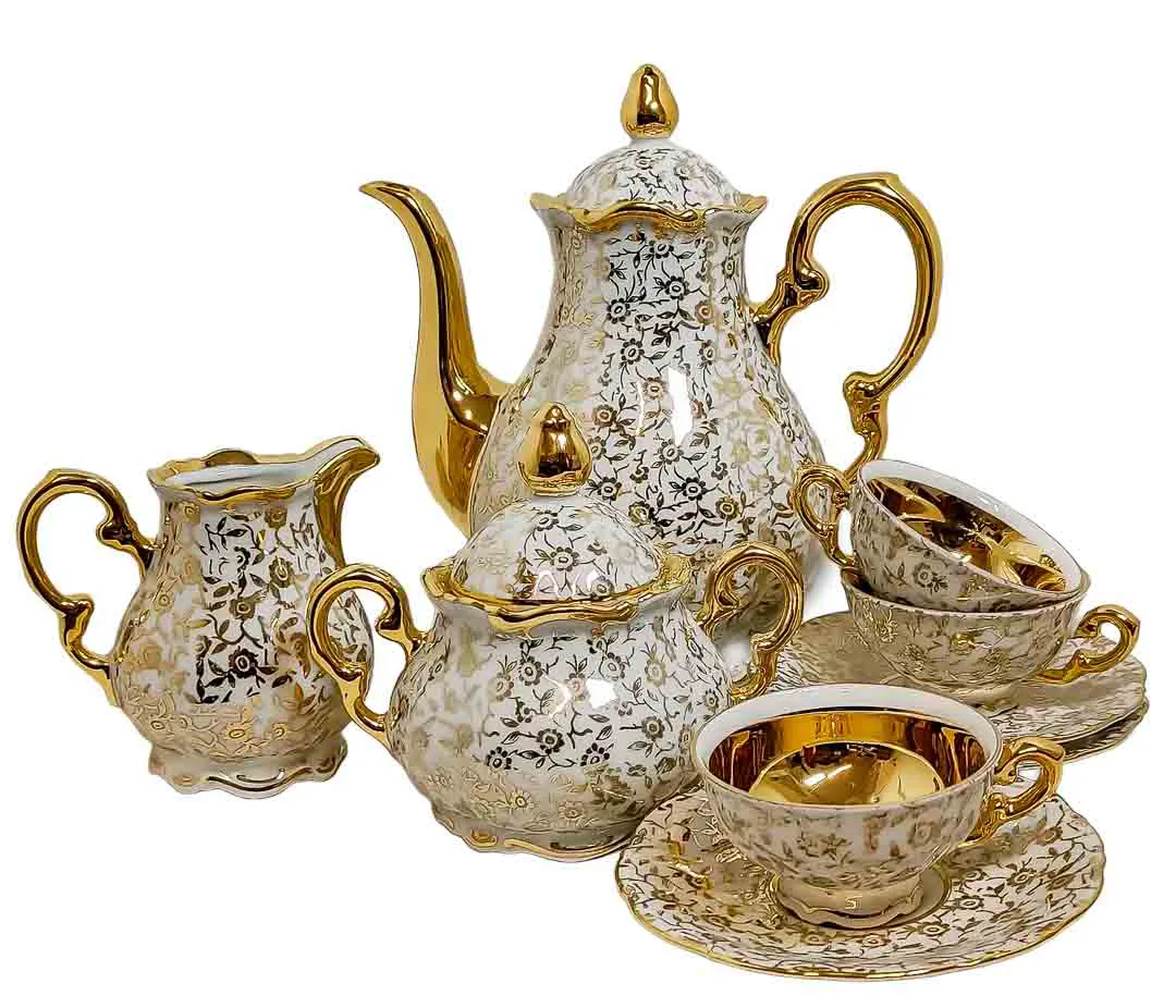 Mitterteich Bavaria Mocca-Service Gold 15-tlg. Kanne, 6 Tassen & Zubehör - Bild 1