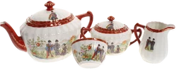 Japanisches Porzellan-Teeset mit Geisha-Dekor – 4-teilig, handbemalt, rot-gold - Bild 2