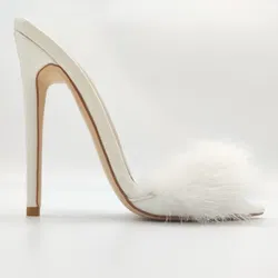 Only Maker Damen Pantoletten mit Fellimitat, weiß - Gr. 36 - Bild 2