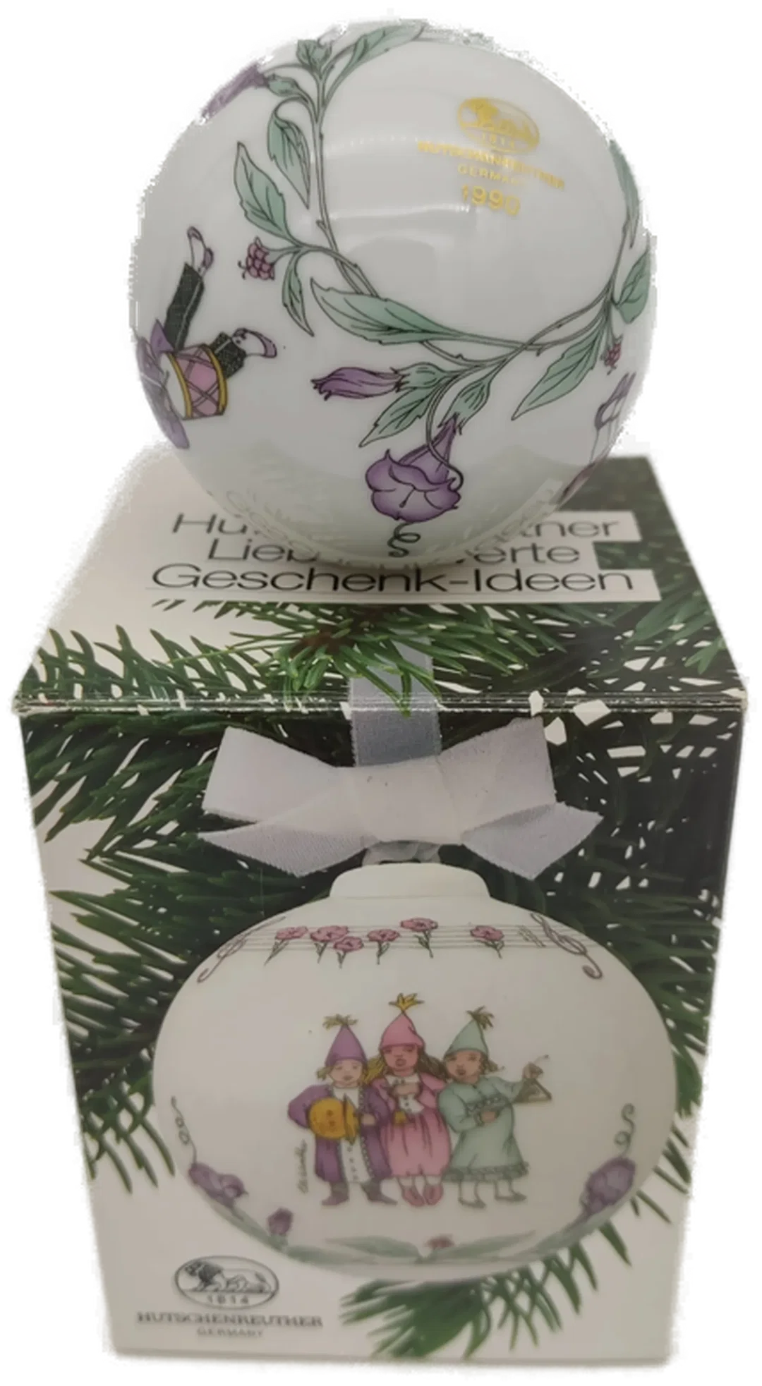 Hutschenreuther Weihnachtskugel 1990 aus Porzellan mit Originalverpackung,  – Bild 3