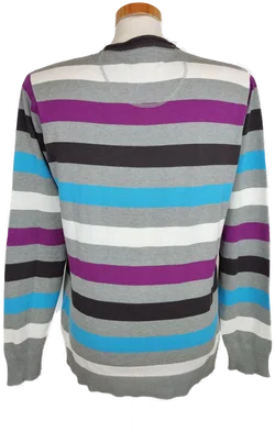 Garcia Herren Pullover mit V-Ausschnitt, grau/blau/lila gestreift - L/50 - Bild 2