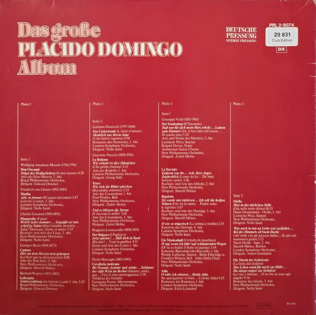  LP Vinyl RCA "Das Große Plácido Domingo Album"  – Bild 2