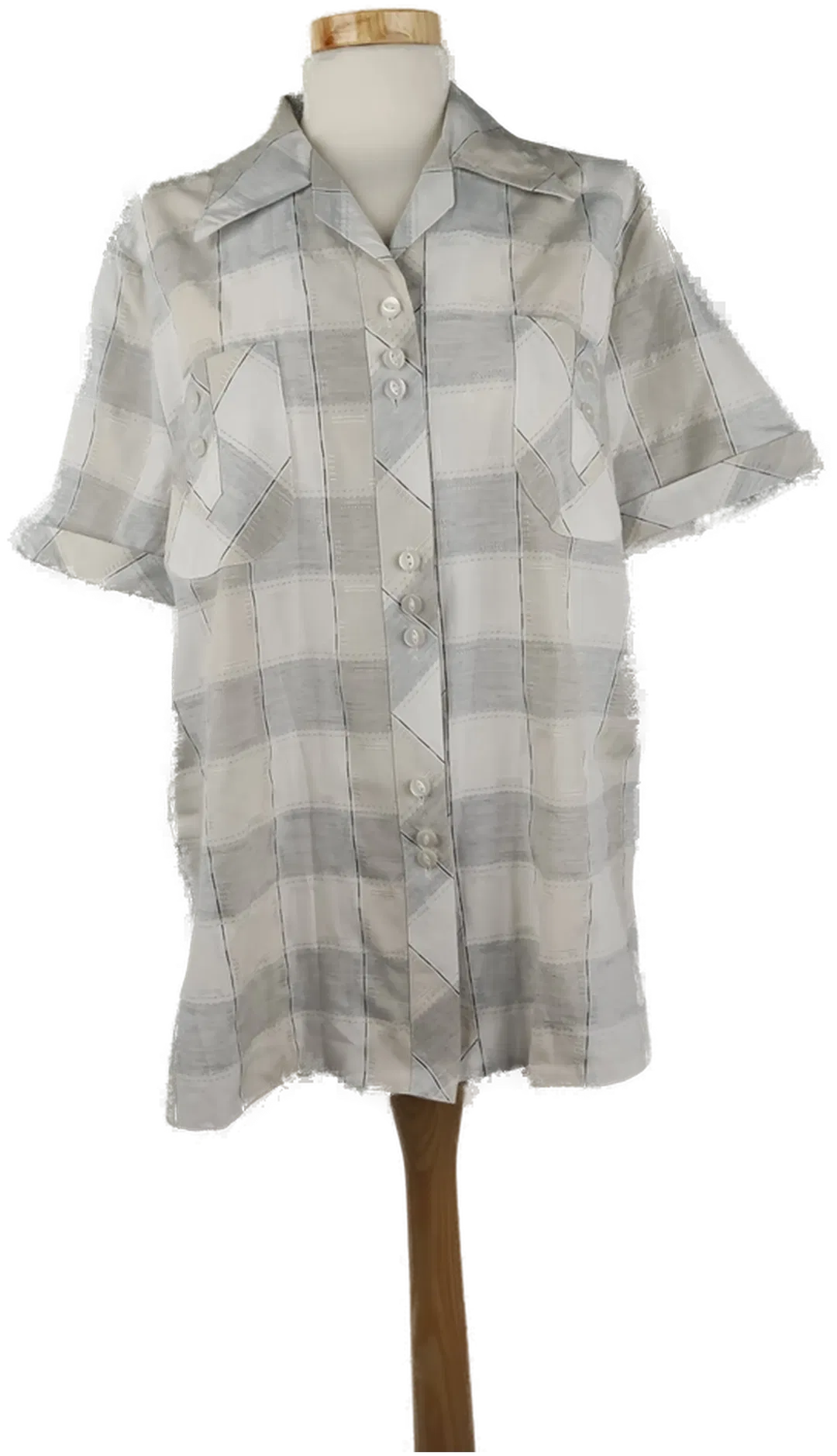 Damenbluse kariert kurzarm grau-weiß-beige - L/40 - Bild 4