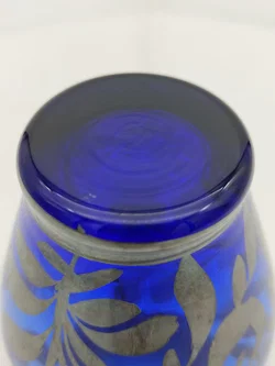 Venezianische Murano-Glaskunst-Vase, kobaltblau mit floraler Silberauflage und Schriftzug Meran, mundgeblasen, Höhe 11cm – Vorschau 6