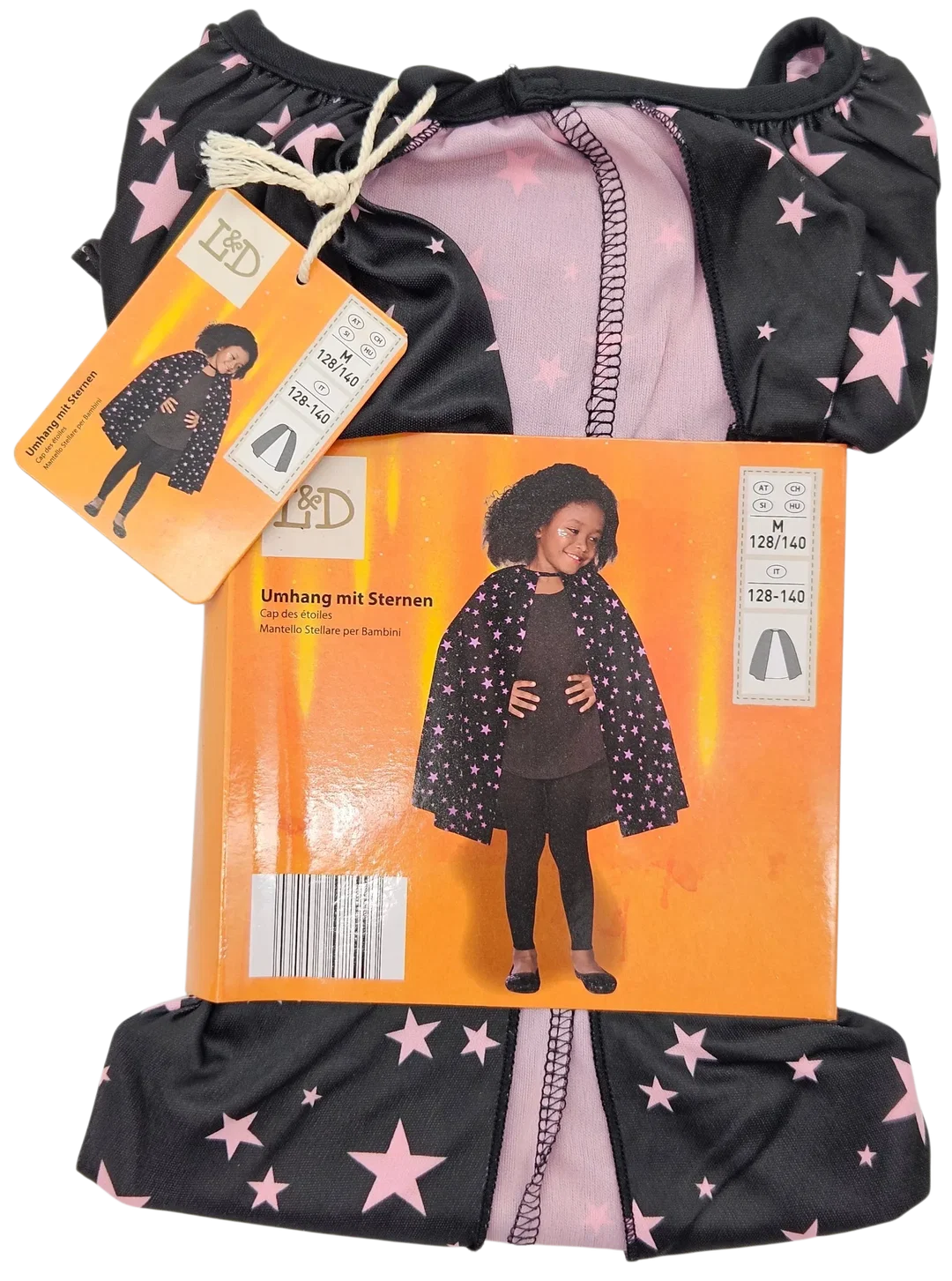 L&D Kinder-Halloween-Umhang mit Sternen, schwarz - Gr. M/128-140 – Bild 1