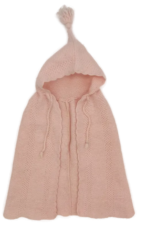 Vintage Baby Cape mit Kapuze, handgestrickt, pastellrosa - Bild 1