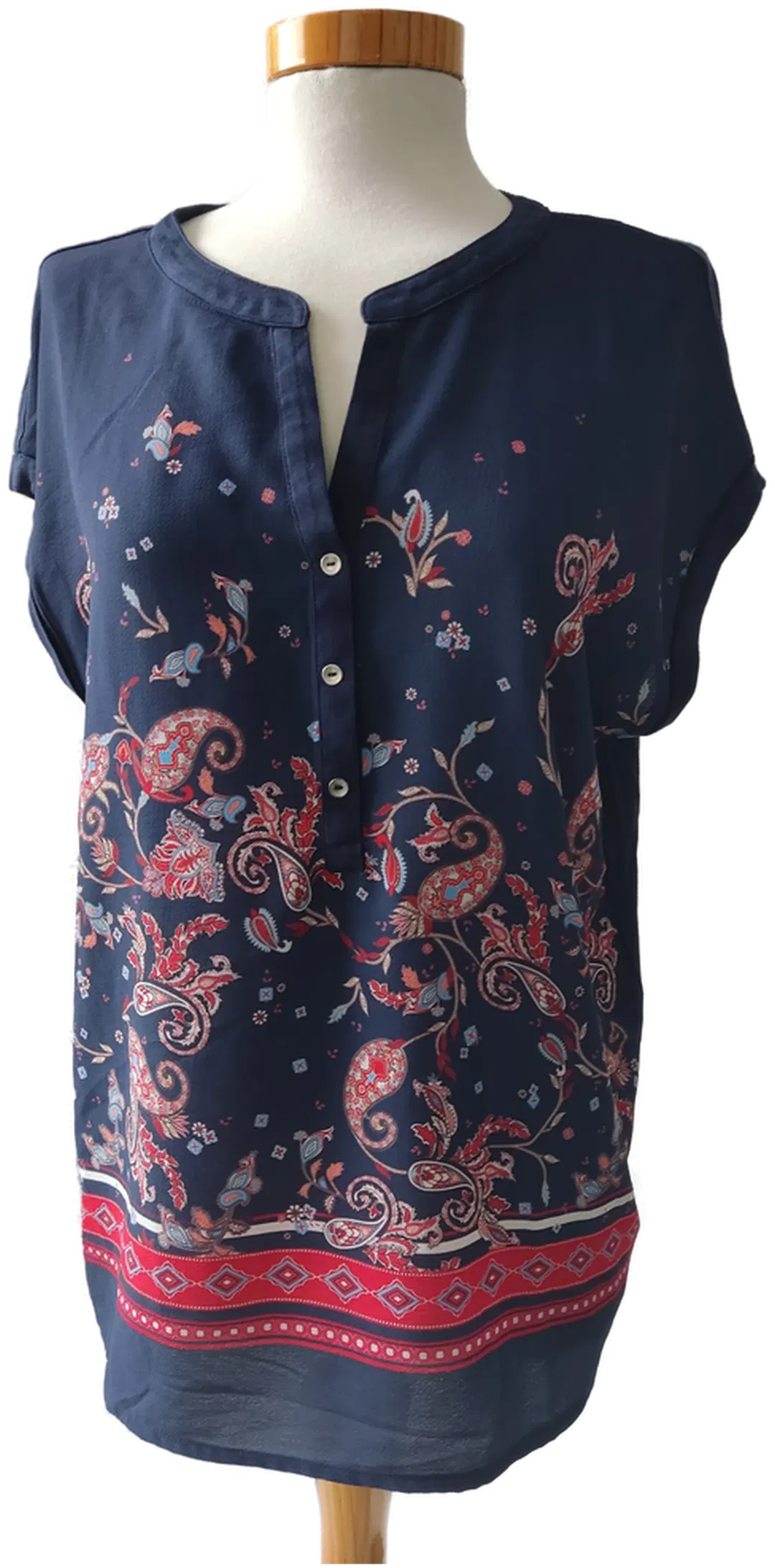 S. Oliver Damen Kurzarmshirt, florales blau-rotes Muster - Gr. 36 (S) - Bild 1
