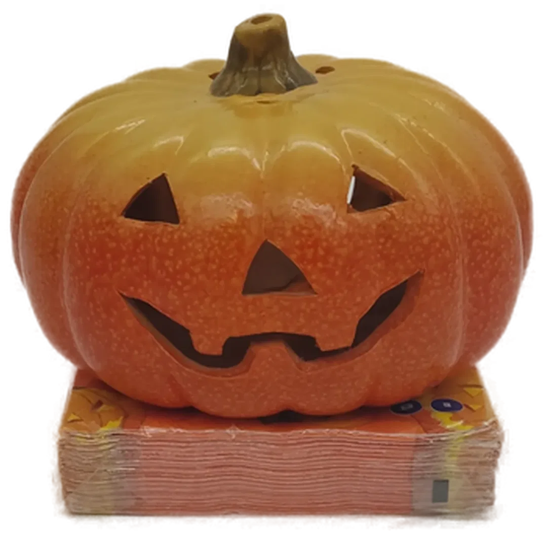 Halloween Set mit Keramik-Kürbis, Schallplatte & Servietten – Bild 3