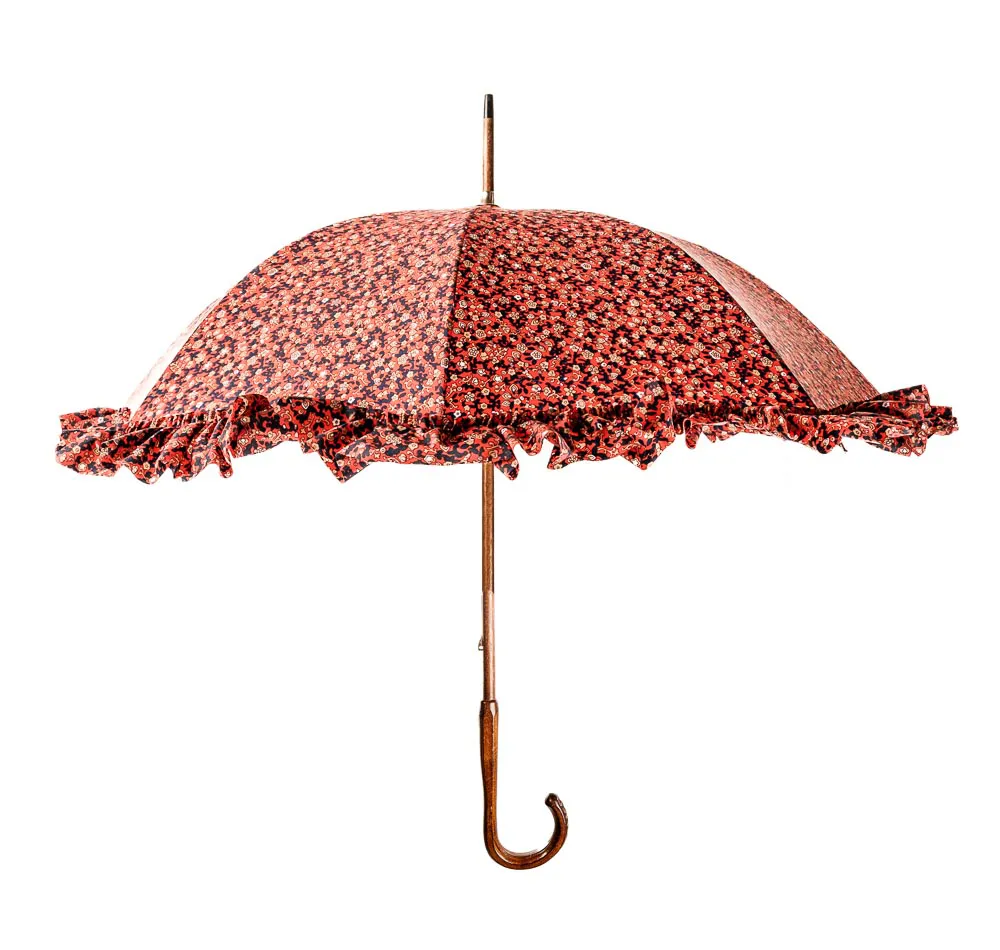 Regenschirm Damen geblumt mit Rüschen und Holzgriff - Old School – Bild 2