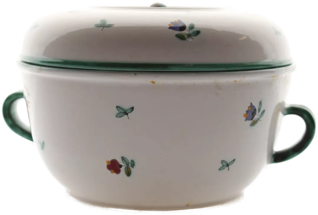 Gmundner Keramik Schüssel mit Deckel & Henkeln | Handbemalt | Streublumen-Dekor | Vintage - Bild 1