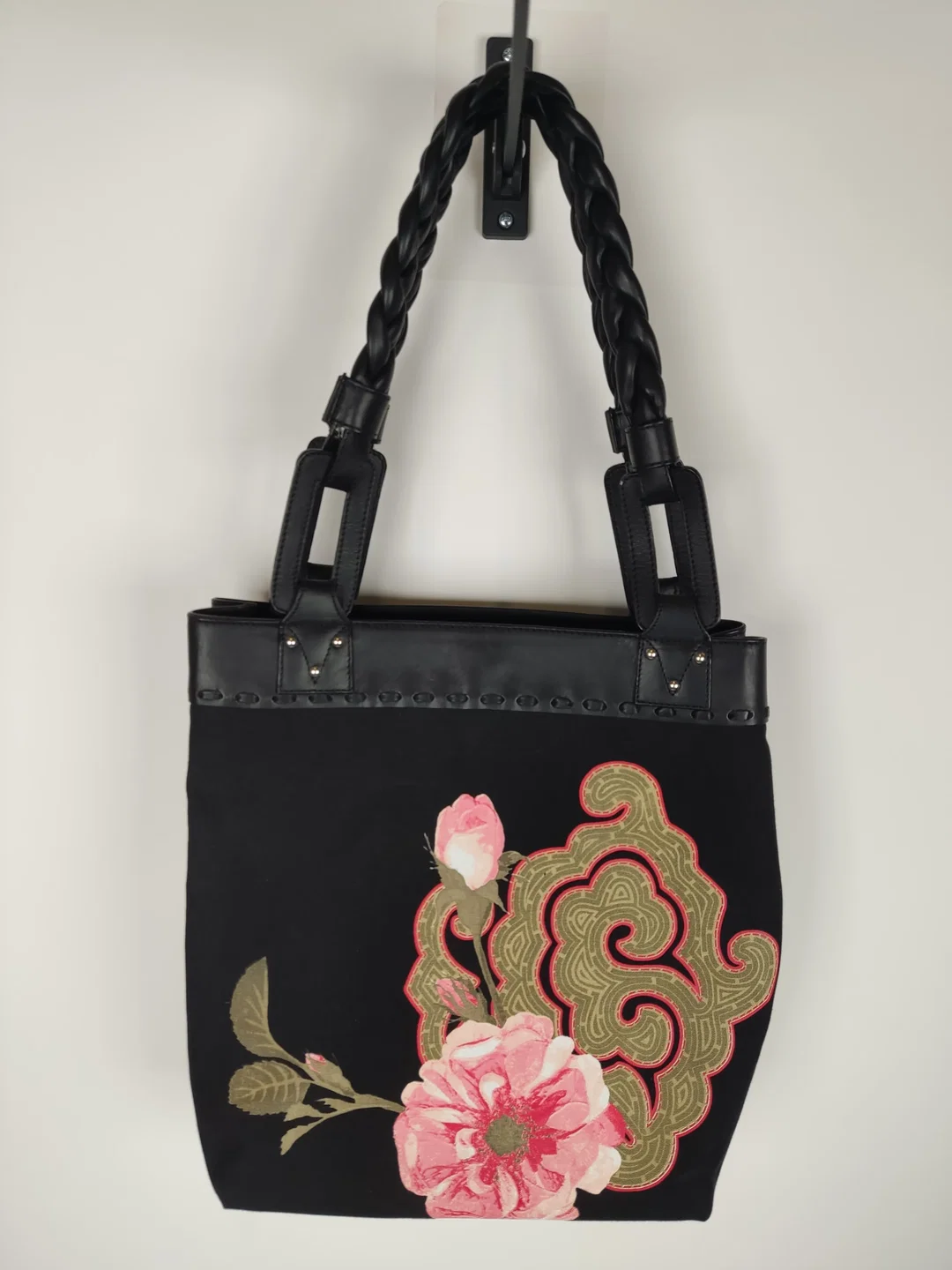 GF FERRE Tote Bag / Shopper, Nylon mit hochwertigen Lederapplikationen und geflochtenen Leder-Trageriemen – Bild 3