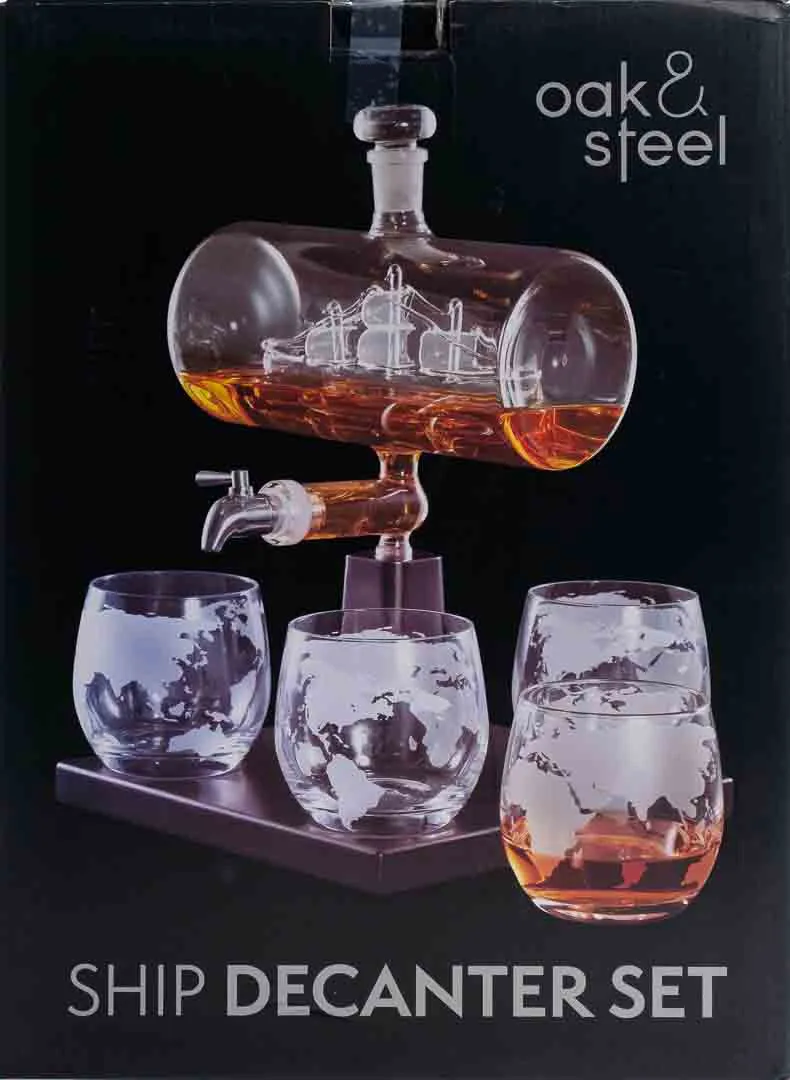 Oak & Steel – Schiff-Dekanter-Set mit 4 Gläsern und Originalverpackung – Bild 2