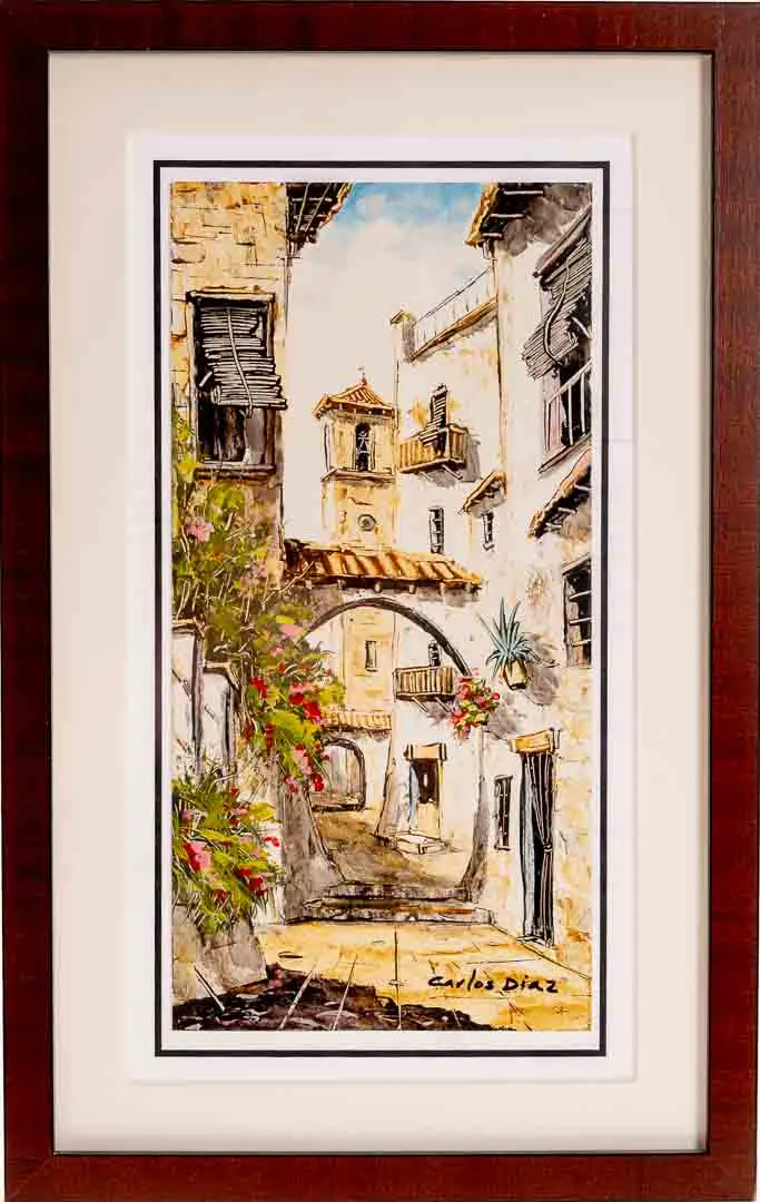 Carlos Diaz Wandbild – mediterrane Straßenszene, signiert, gerahmt - Bild 4