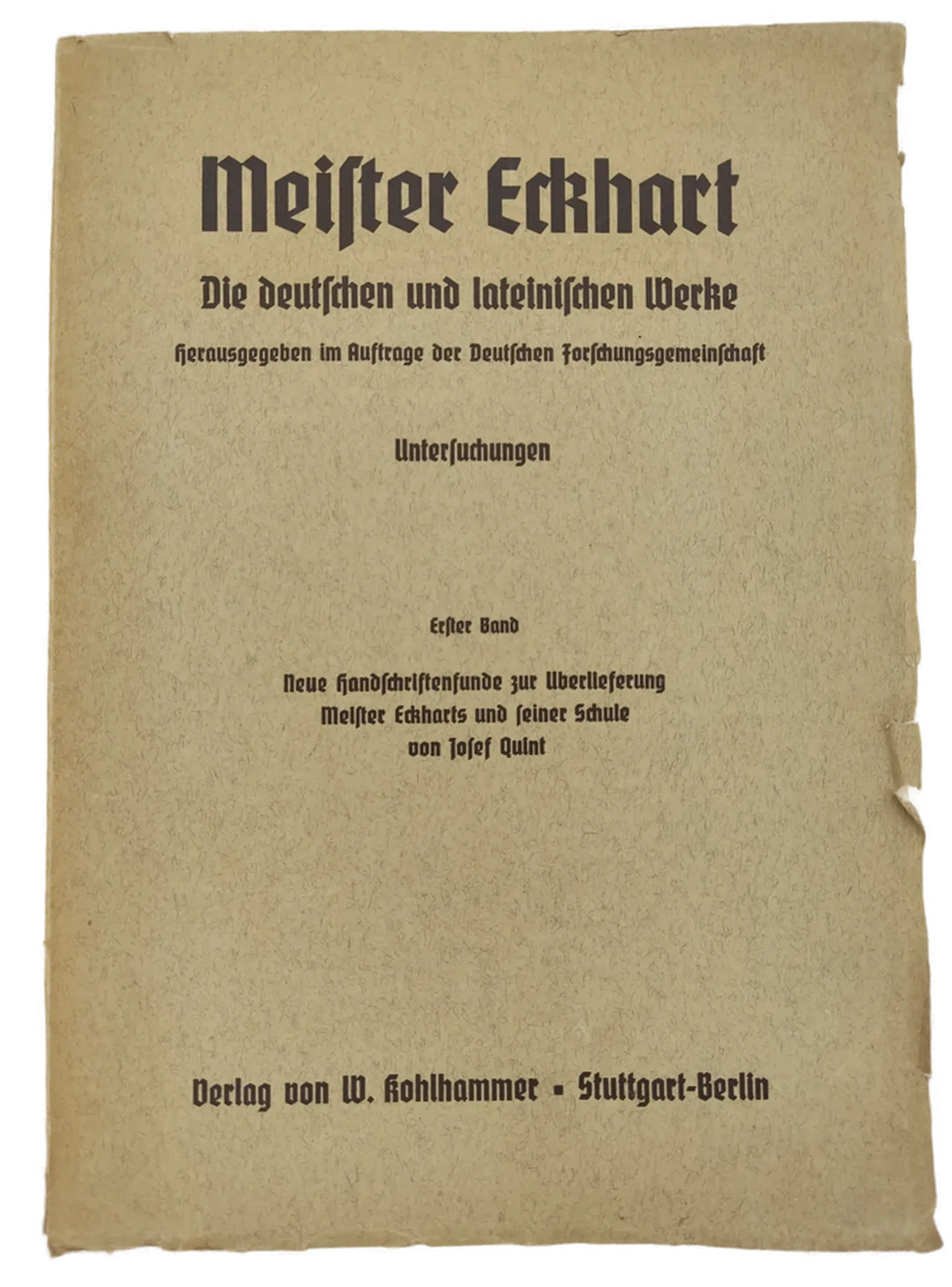 Meister Eckhart Die Deutschen und lateinischen Werke Untersuchungen 1. Band, 1940, antiquarisch - Bild 1