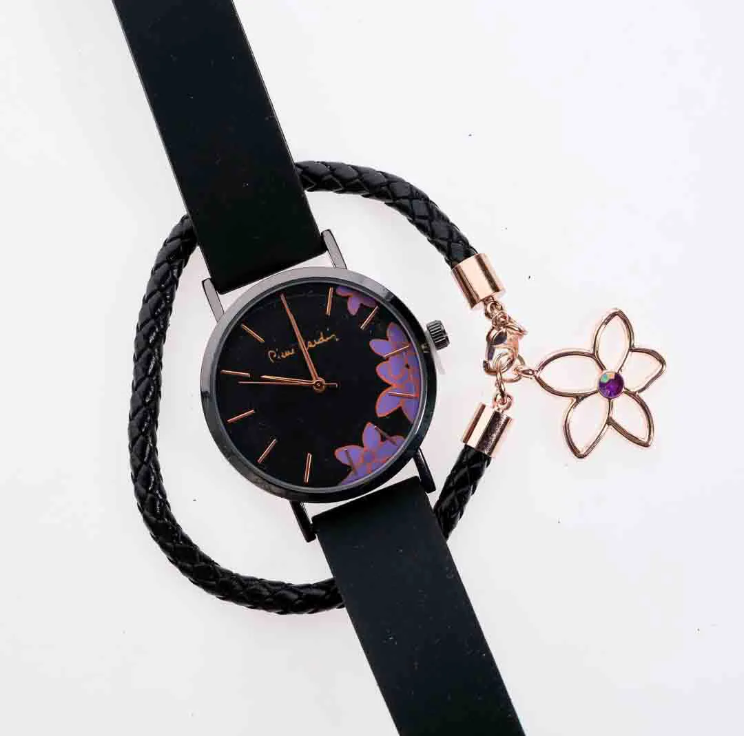 Damenuhr mit Armband von Pierre Cardin, in edler Farbkombination aus Schwarz und Lila  – Bild 3