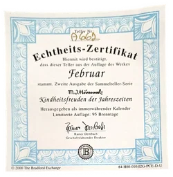 Sammelteller „Kindheitsfreuden der Jahreszeiten“ von M.I. Hummel - Februar (Teller A 662) – Vorschau 3