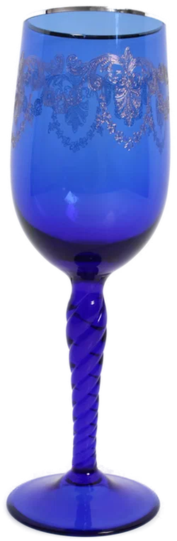 4 Weingläser aus kobaltblauem Glas mit Goldrand und Ornamentgravur - Bild 2