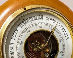 Vintage Antikes Barometer Holz Messing Ø 15 cm Wetterstation - Bild 2