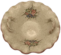 Dekorative Keramikschale mit Blumenmuster, geflochtene Griffe und gewelltem Rand - Bild 2