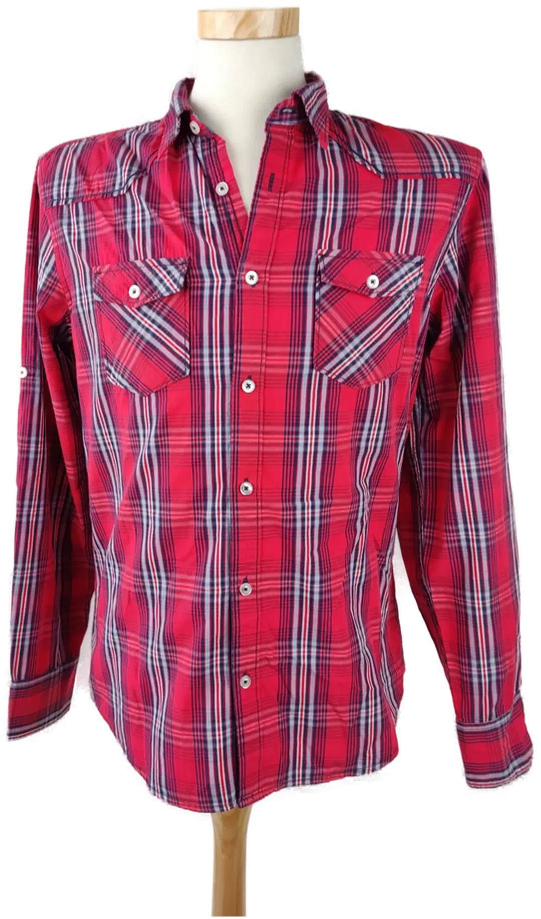 SMOG Herrenhemd Rot, weiß längsgestreift - M (Slim fit) - Bild 1