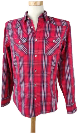 SMOG Herrenhemd Rot, weiß längsgestreift - M (Slim fit) - Bild 1