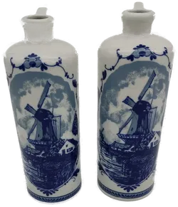 Lilien-Porzellan Essig & Öl-Krüge mit Windmühlen / Blau-Weiß - Bild 1