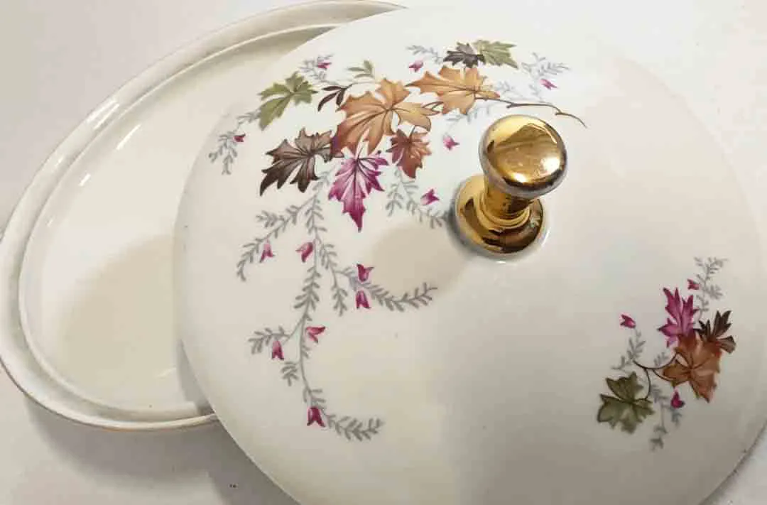 Eschenbach Porzellan Dose mit Deckel Herbstlaub Gold – Bild 3