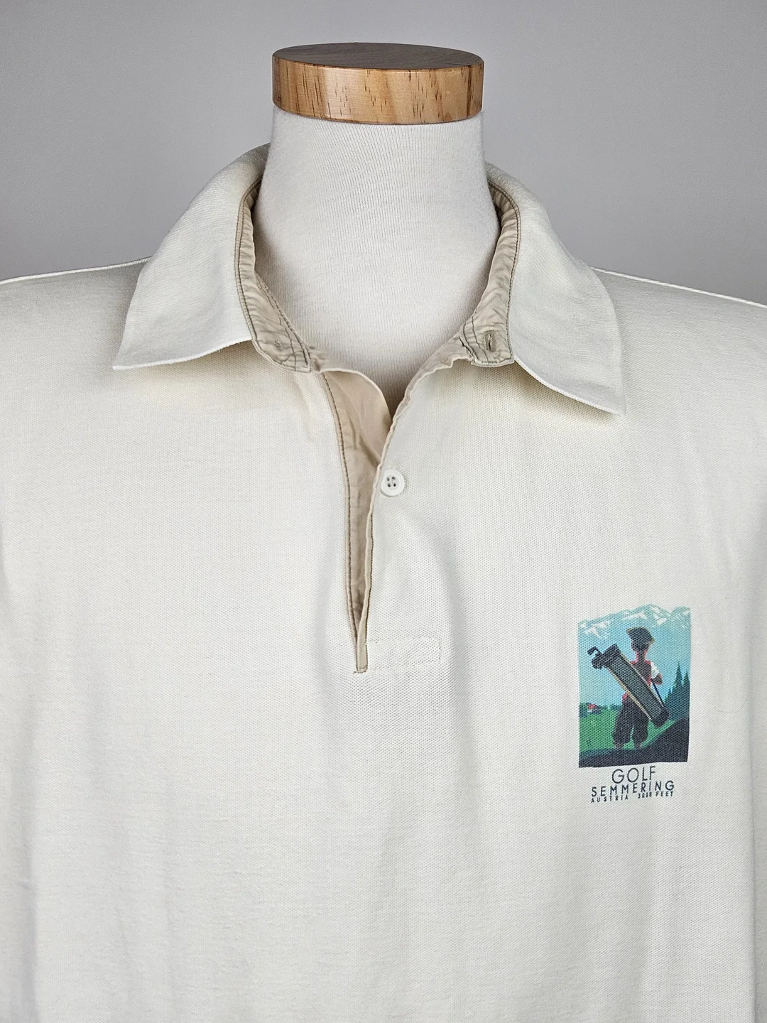 Vintage GOLF SIMMERING AUSTRIA 3000 FEET Herren Poloshirt, beige - XXL  – Bild 4