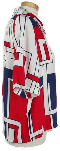 Damen-Bluse kurzarm rot/blau/weiss-gemustert - L/40 - Bild 3