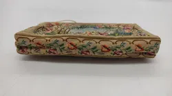 Petit Point Täschchen / Handtasche mit Seidenfutter, kleiner Spiegel, Seidenbrief mit Kette - Bild 2