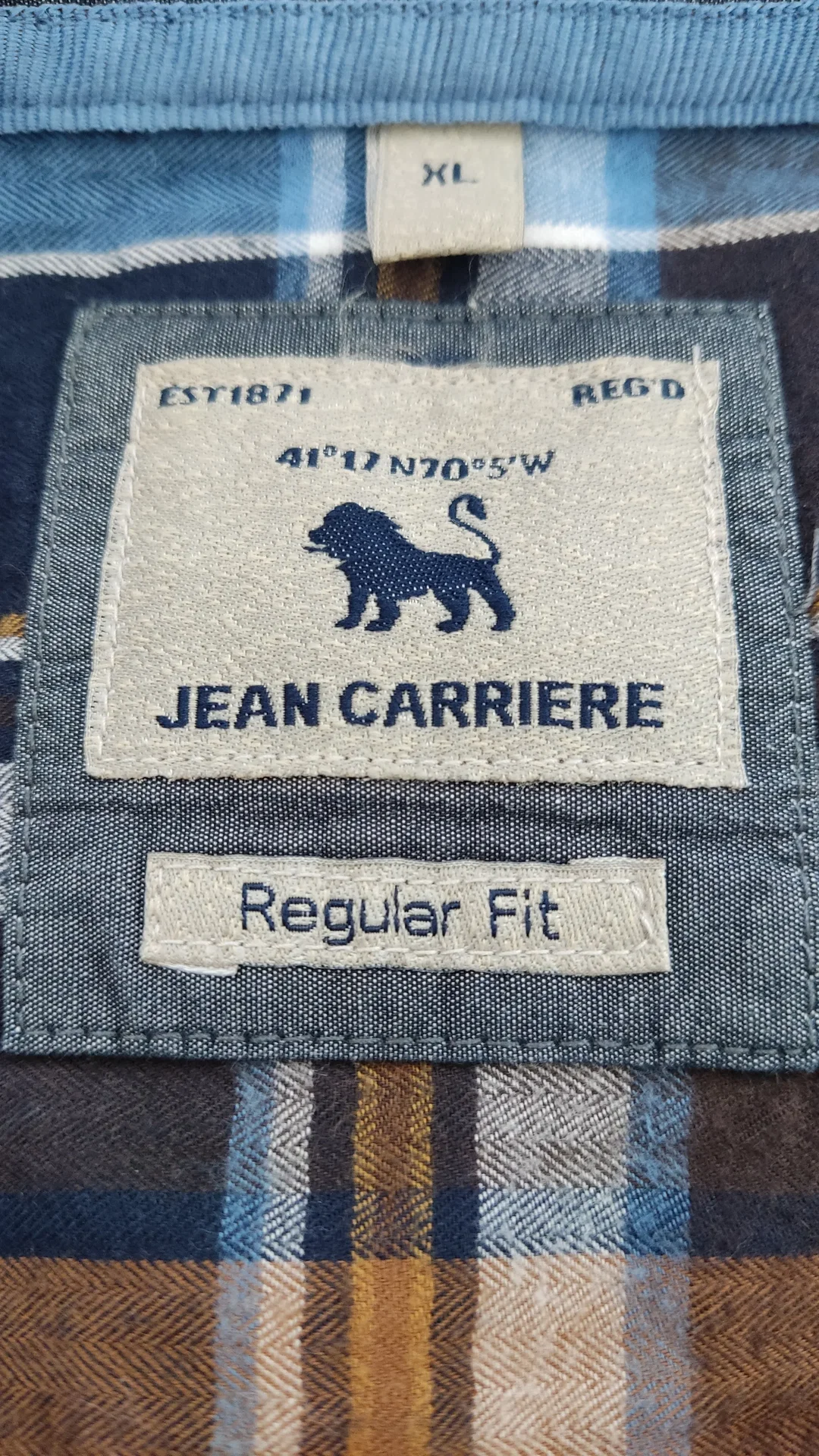 Jean Carriere Herrenhemd Langarm - braun, blau kariert - Gr. XL/EUR 52 – Bild 4