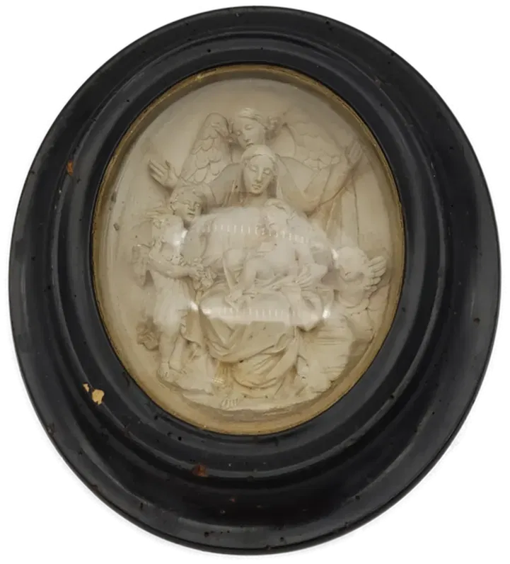 Antikes Heiligenrelief - Maria mit Kind und Engel - Bild 1